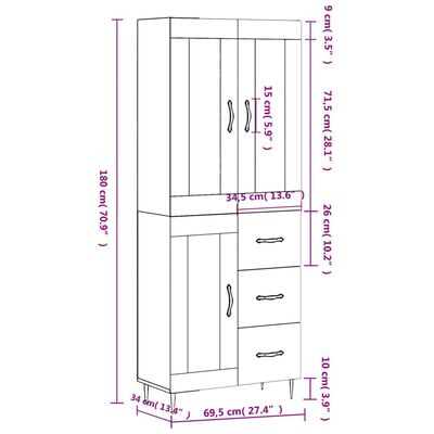 vidaXL Credenza Rovere Marrone 69,5x34x180 cm in Legno Multistrato