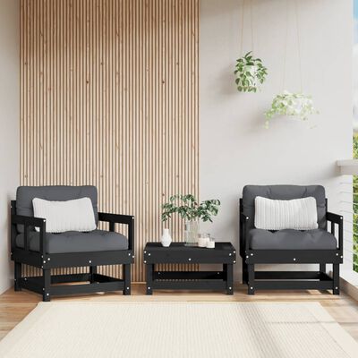 vidaXL Sedie da Giardino con Cuscini 2pz Legno Massello di Pino Nero