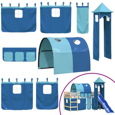 vidaXL Letto a Soppalco con Torre Bambini Blu 90x200cm Massello Pino