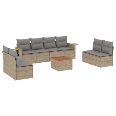 vidaXL Set Divano da Giardino 9 pz con Cuscini Beige Misto Polyrattan