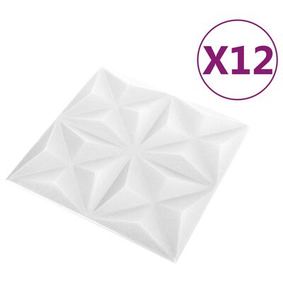 vidaXL Pannelli Murali 3D 12 pz 50x50 cm Bianchi Origami 3 m²