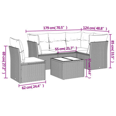 vidaXL Set Divano da Giardino 6 pz con Cuscini Nero in Polyrattan