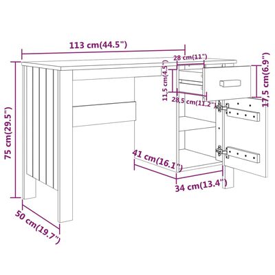 vidaXL Scrivania HAMAR Grigio Scuro 113x50x75 cm in Legno di Pino