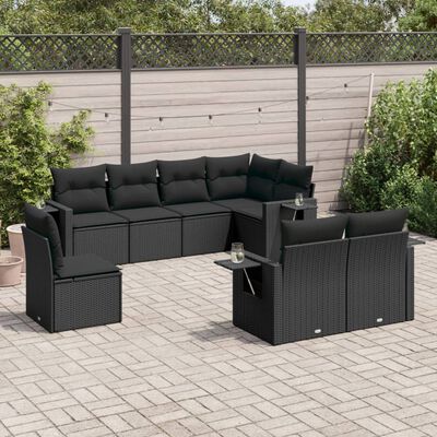 vidaXL Set Divani da Giardino con Cuscini 8 pz Nero in Polyrattan