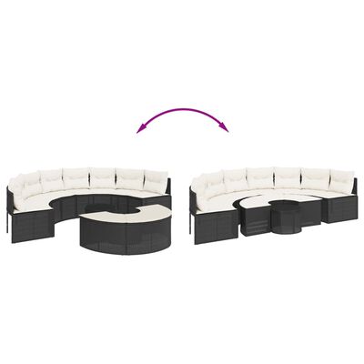 vidaXL Set Divani da Giardino Semicircolare 3 pz in Polyrattan Nero