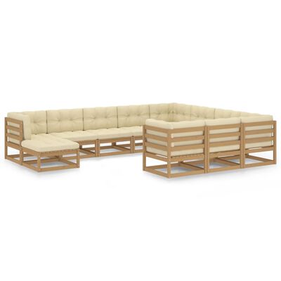 vidaXL Set Salotto Giardino e Cuscini 11 pz Legno Massello Pino Ambra