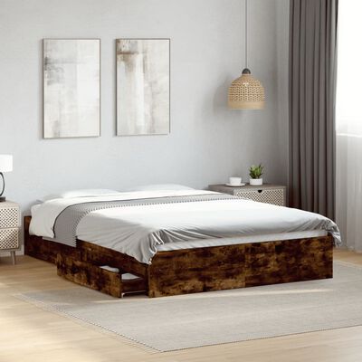 vidaXL Giroletto con Cassetti Rovere Fumo 140x200 cm Legno Multistrato