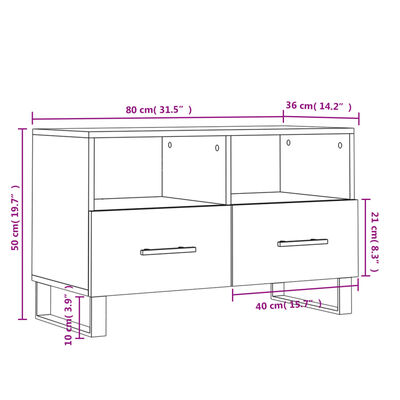 vidaXL Mobile Porta TV Bianco Lucido 80x36x50 cm in Legno Multistrato