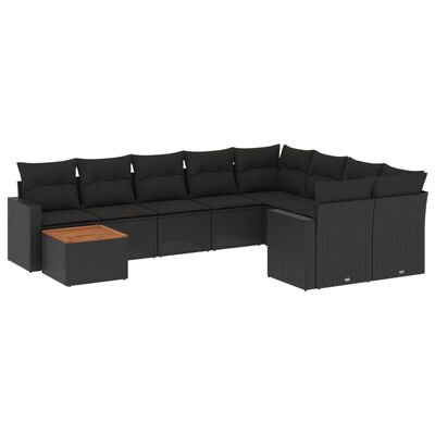 vidaXL Set Divani da Giardino 10pz con Cuscini in Polyrattan Nero