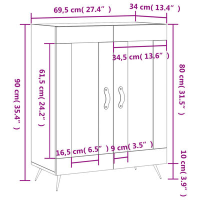 vidaXL Credenza 69,5x34x90 cm in Legno Multistrato Bianco Lucido