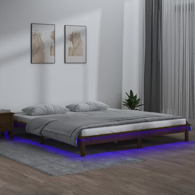 vidaXL Giroletto con LED Ambra 150x200 cm King Size in Legno Massello