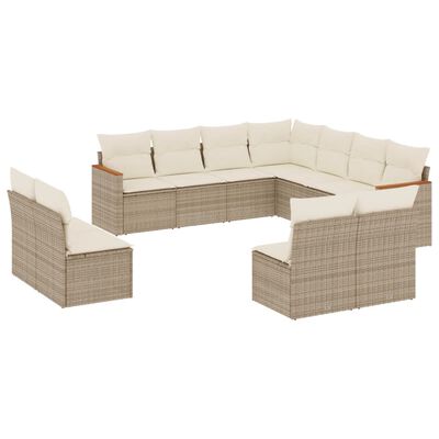 vidaXL Set Divani da Giardino 11 pz con Cuscini Beige in Polyrattan