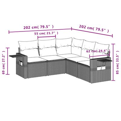 vidaXL Set Divano da Giardino 5 pz con Cuscini Marrone in Polyrattan