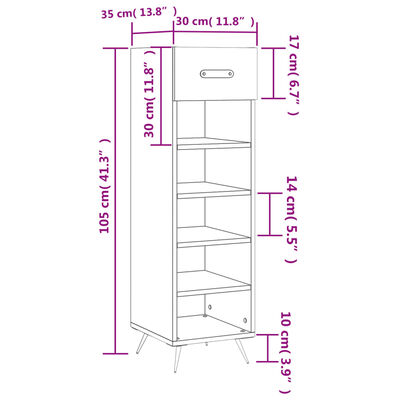 vidaXL Scarpiera Grigio Sonoma 30x35x105 cm in Legno Multistrato