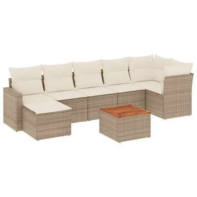 vidaXL Set Divano da Giardino 8 pz con Cuscini Beige in Polyrattan