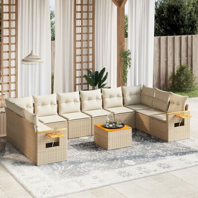 vidaXL Set Divani da Giardino 11 pz con Cuscini Beige in Polyrattan