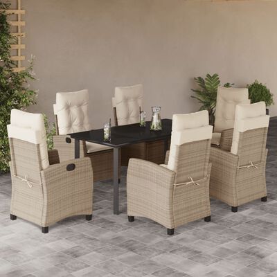 vidaXL Set da Pranzo da Giardino 7 pz con Cuscini Beige in Polyrattan