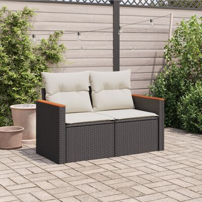 vidaXL Divano da Giardino con Cuscini a 2 Posti Nero in Polyrattan