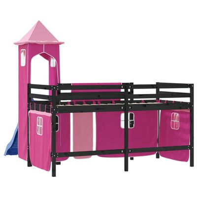 vidaXL Letto a Soppalco con Torre Bambini Rosa 90x190cm Massello Pino