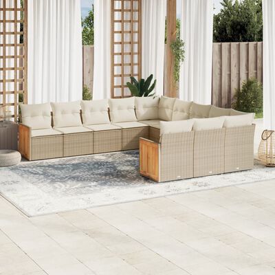 vidaXL Set Divani da Giardino 11 pz con Cuscini Beige in Polyrattan