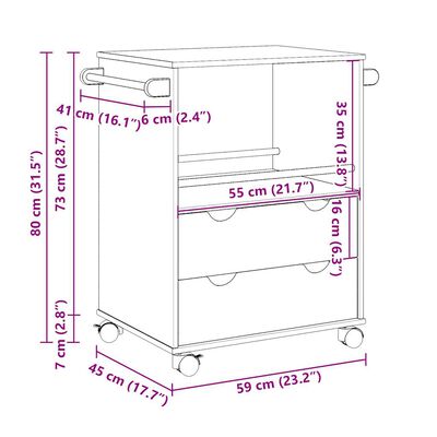 vidaXL Carrello da Cucina OTTA 59x45x80 cm in Legno Massello di Pino