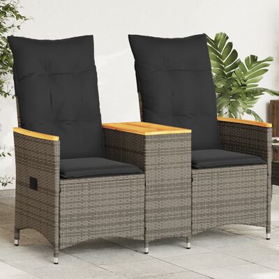 vidaXL Divano Giardino Reclinabile 2 Posti Tavolino Grigio Polyrattan