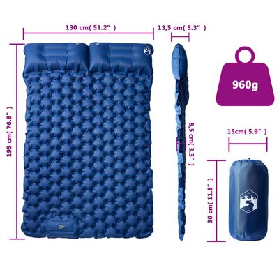 vidaXL Materasso Campeggio Autogonfiabile Cuscini 2 Persone Blu Marino