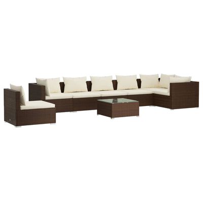 vidaXL Set Divani da Giardino 8 pz con Cuscini in Polyrattan Marrone