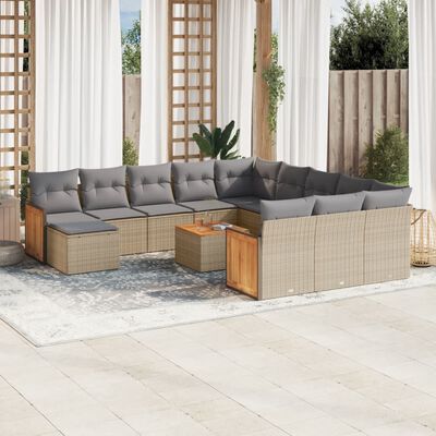 vidaXL Set Divano da Giardino 13 pz con Cuscini Beige in Polyrattan