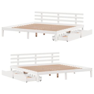 vidaXL Giroletto con Cassetti Bianco 180x200 cm Legno Massello di Pino