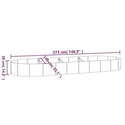 vidaXL Letto Giardino Acciaio Verniciato Polvere 373x140x36 cm Argento