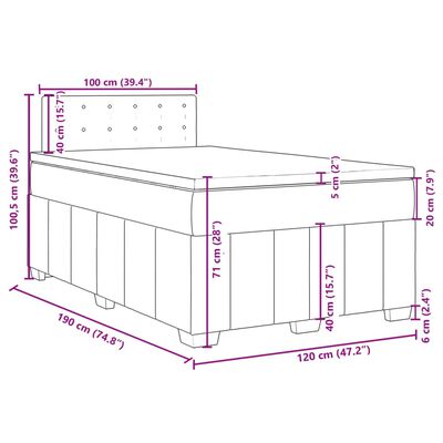 vidaXL Giroletto a Molle con Materasso Grigio Scuro 120x190cm Tessuto