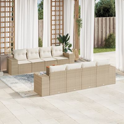 vidaXL Set Divano da Giardino 9 pz con Cuscini Beige in Polyrattan