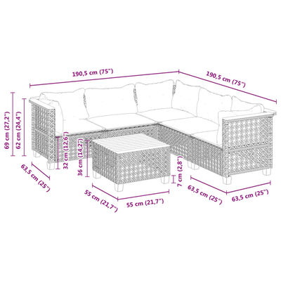 vidaXL Set Divano da Giardino 6 pz con Cuscini Nero in Polyrattan