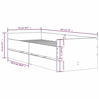 vidaXL Giroletto con Cassetti Rovere Fumo 75x190 cm Small Single