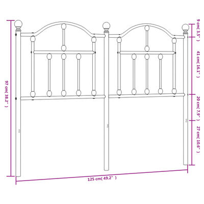 vidaXL Testiera in Metallo Bianco 120 cm