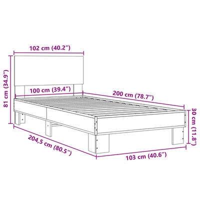 vidaXL Giroletto Rovere Fumo 100x200 cm in Legno Multistrato e Metallo