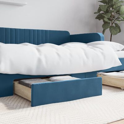 vidaXL Cassetti da Letto 2pz Blu in Legno Multistrato e Velluto