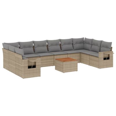 vidaXL Set Divano da Giardino 11 pz con Cuscini Beige Misto Polyrattan