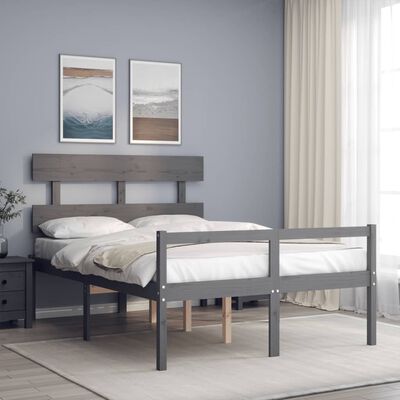 vidaXL Letto per Anziani con Testiera Grigio Double in Legno Massello