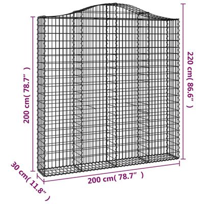 vidaXL Cesti Gabbioni ad Arco 3 pz 200x30x200/220 cm Ferro Zincato