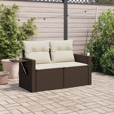 vidaXL Divano da Giardino a 2 Posti con Cuscini in Polyrattan Marrone