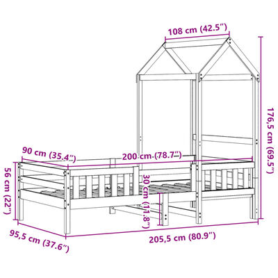 vidaXL Giroletto con Tetto Bianco 90x200 cm in Legno di Pino