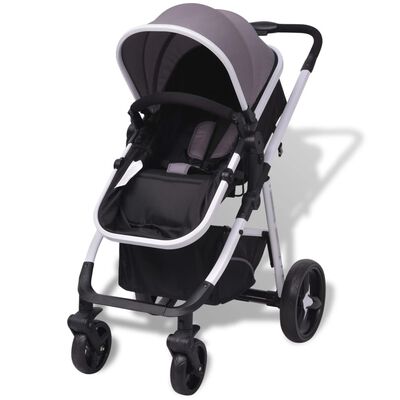 vidaXL Passeggino 3 in 1 in Alluminio Grigio e Nero