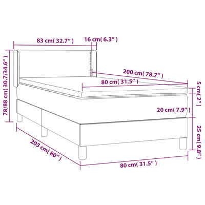 vidaXL Giroletto a Molle con Materasso Grigio Scuro 80x200 cm Tessuto