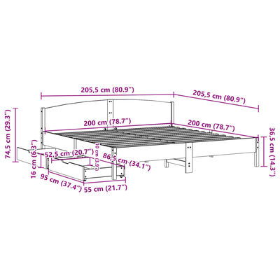 vidaXL Letto senza Materasso 200x200 cm in Legno Massello di Pino