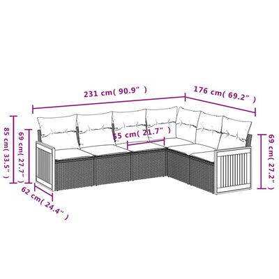 vidaXL Set Divano da Giardino 6 pz con Cuscini Nero in Polyrattan