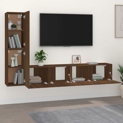 vidaXL Set Mobili Porta TV 4 pz Rovere Marrone in Legno Multistrato