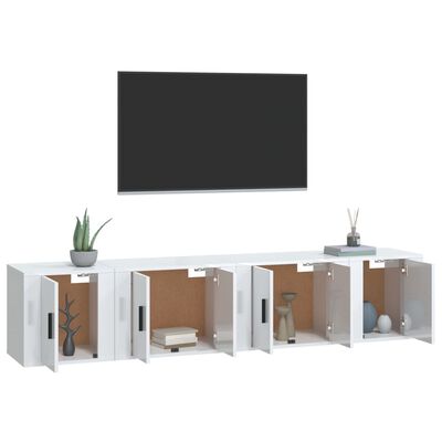 vidaXL Set di Mobili Porta TV 4 pz Bianco Lucido in Legno Multistrato