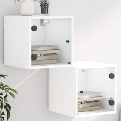 vidaXL Comodini con Ante in Vetro 2pz Bianco 35x37x35 cm